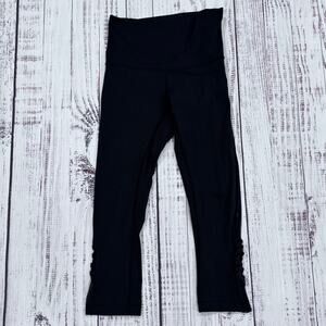 lululemon Black Luxtreme High Rise Crop Leggings Size 6 Mesh Lattice Detail